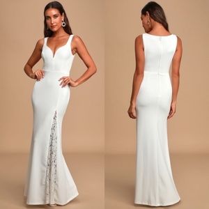 Lulus Take a Vow White Lace Sleeveless Mermaid Maxi Dress